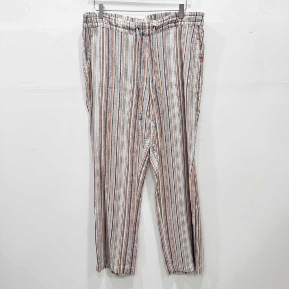 Vintage For Cynthia Colorful Stripe Linen Blend Pants Coastal Cottagecore Casual